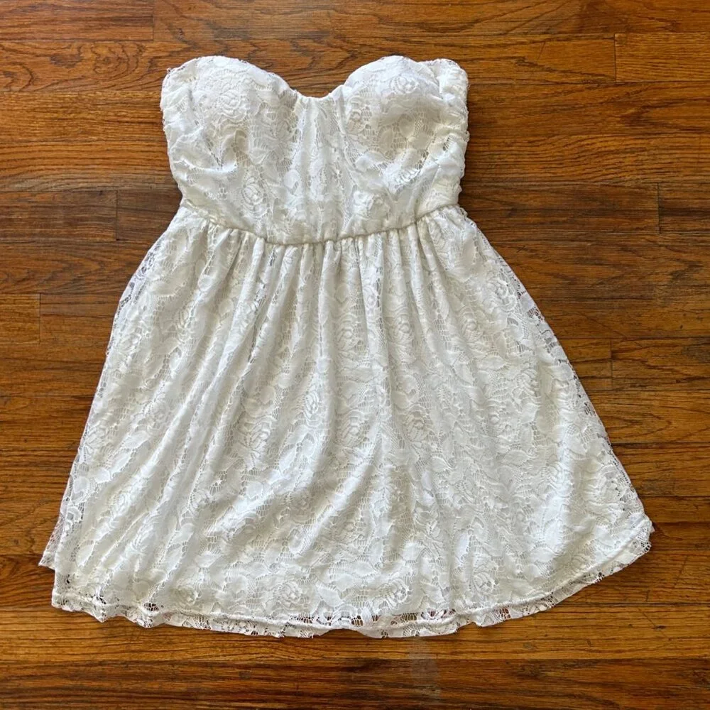Poetry‎ White Lace Country Western Boho Strapless babydoll Dress Casual - Medium